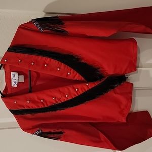 Vintage Sas"sa  Red/Black Fringe Jacket Sz Medium Made in USA